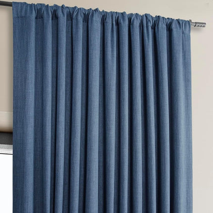 HPD Half Price Drapes Faux Linen Textured Room Darkening Curtains for Bedroom 96 Inches Long (1 Panel), 100W X 96L Extra Wide Curtains for Living Room Home Decor, Denim