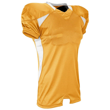 CHAMPRO Camiseta de fútbol americano de poliéster elástico brillante Huddle para niños, oro, blanco, talla juvenil grande