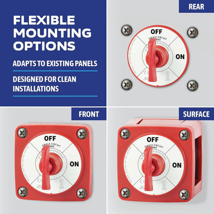 Blue Sea Systems 6005 m-Series Battery Switch ON/OFF with Key, Red