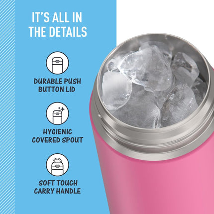 Thermos FUNTAINER 16 Ounce Stainless Steel Vacuum Insulated Bottle with Wide Spout Lid, Neon Pink
