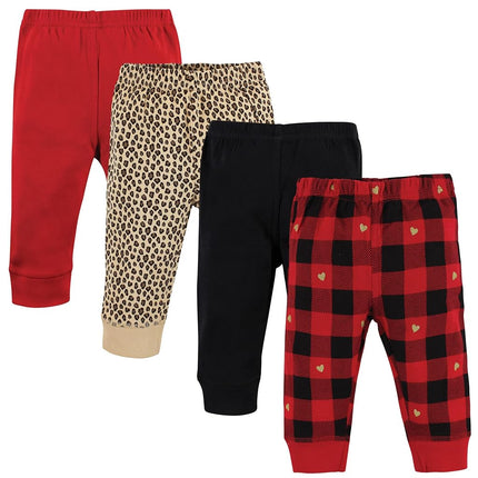 Hudson Baby Baby Girls' Cotton Pants and Leggings, Gold Heart Plaid, 0-3 Months