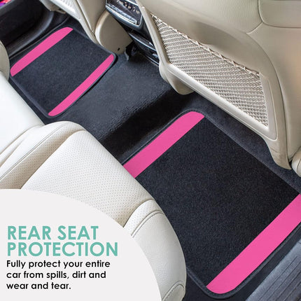 FH Group Alfombrillas de Coche Universales de Moqueta Premium para la mayoría de Coches, SUVs y Camionetas con Talonera para Conductor, Juego Completo Rosa