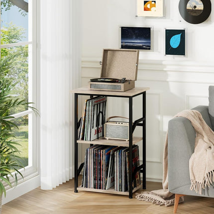 LOAKEKEL Record Player Stand, Vinyl Record Storage with Extra-Large Desktop