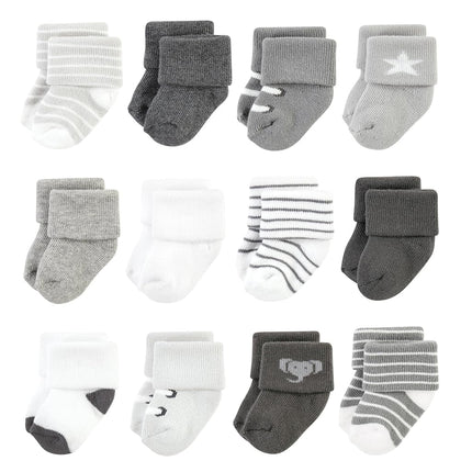 Hudson Baby Unisex Baby Cotton Rich Newborn and Terry Socks, Modern Elephant, 6-12 Months, Modern Elephant, 6-12 Months