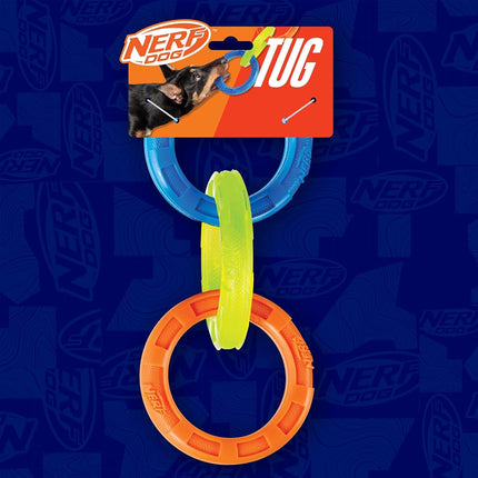 Nerf Dog Jouet à tirer 3 anneaux en TPR de 29 cm – Bleu, Vert et Orange