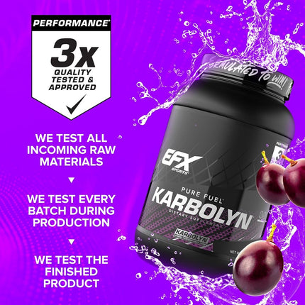 EFX Sports Karbolyn Fuel Complex Carbohydrate Post Workout & Pre Workout Powder Clinically Tested Intense Energy Supplement Shake,Grape, (4 LB 4.8 OZ)