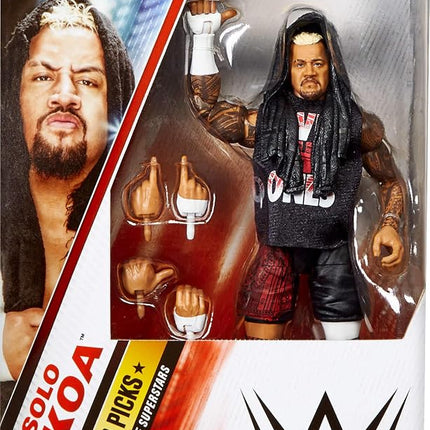 Mattel WWE Top Picks Elite Action Figure & Accessories Set, Solo Sikoa 6-inch Collectible with Swappable Hands, Ring Gear & 25 Articulation Points, HWX37