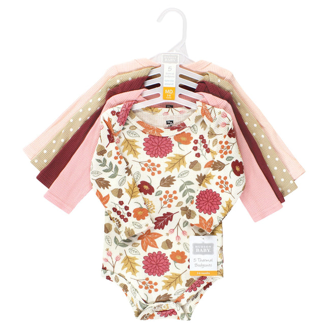 Hudson Baby Unisex Baby Thermal Long Sleeve Bodysuits, Acorn Botanical, Newborn, Acorn Botanical, Newborn