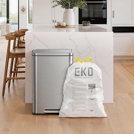 EKO 40-60L Drawstring Bin Liners, 60 Count Lemon Rubbish Bags, Code F