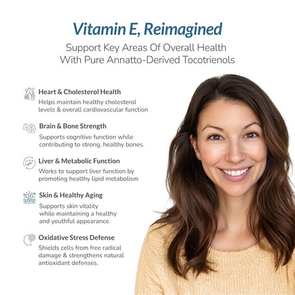 Tocotrienols Vitamin E Supplement Annatto Derived – DeltaGold, Tocopherol Free, Supports Cholesterol, Inflammation, Brain & Skin Health (300 mg, 60 Softgels)
