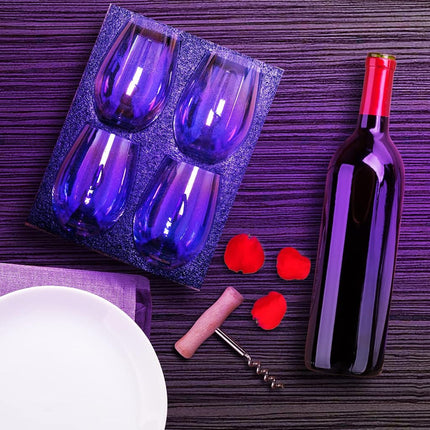HELLWANG Stemless Wine Glasses Set of 4, 20 Ounce Iridescent Wine Glass for Red or White Wine, Whiskey- Pool Party Beach Travel Cups…