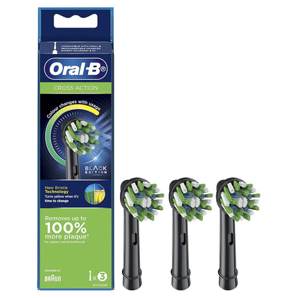 Oral-B Cross Action Electric Toothbrush Replacement Brush Heads, Black, 3 Count (Pack of 1)
