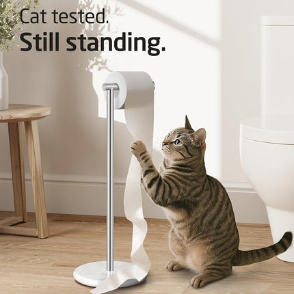 KES Chrome Free Standing Toilet Roll Holder with Natural Marble Base, Bathroom Floor Standing Toilet Paper Holder Toilet Roll Stand, 18/8 Stainless Steel Polished Finish, BPH284S1