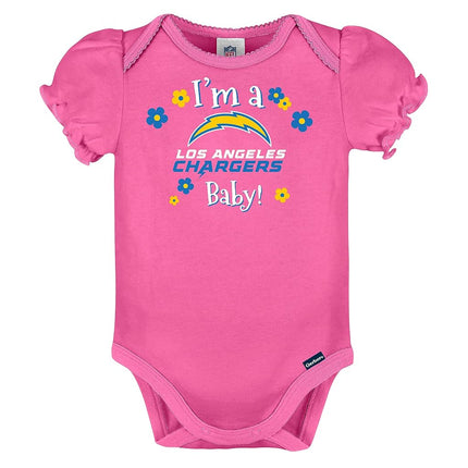 Gerber Baby Girls' NFL 3 Pack Short Sleeve Onesie Bodysuit, Team Color, 18 Months (Pack of 3)
