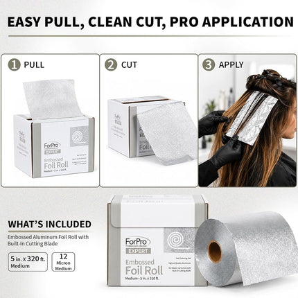 ForPro Professional Collection Expert Embossed Aluminum Foil Roll, 320 Ft Hair Foils for Color Application and Highlighting Services, Silver, Medium, 5W