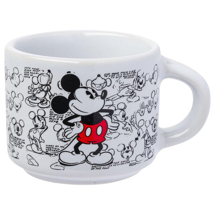 Silver Buffalo Disney Mickey Mouse Vintage Sketches Juego de 4 Tazas de Espresso Apilables de Cerámica, 3 Onzas