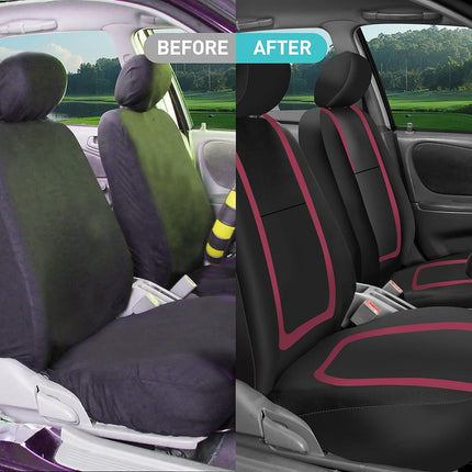 FH Group FB032BURGUNDY114 Burgundy Unique Flat Cloth Car Seat Cover (w. 4 Detachable Headrests and Solid Bench)