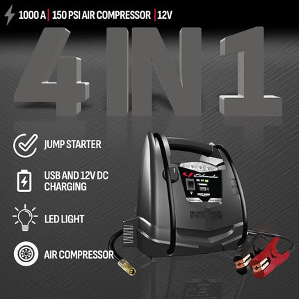 Schumacher SJ1330 Rechargeable AGM Jump Starter for Gas, Diesel Vehicles - 1000 Amps with Air Compressor and 12V DC, USB Power Station