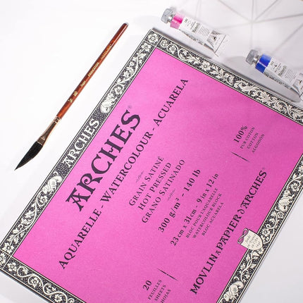 Arches Hot Pressed 300 GSM Watercolour Paper Block, Natural White, 23 x 31 cm (20 Sheets)