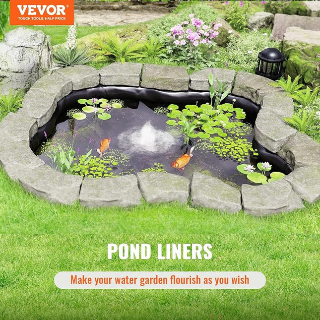 VEVOR 15 x 20 ft Pond Liner, 45 Mil Thickness, Pliable & Durable EPDM Material, Easy Cutting Underlayment for Fish or Koi,Waterfall, Fountains, Water Gardens, Black