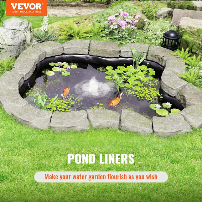 VEVOR Bâche de bassin 4,5 x 6 m, épaisseur 1,14 mm, matériau EPDM souple et durable, sous-couche facile à découper pour poissons ou koï, cascade, fontaines, jardins aquatiques, noir