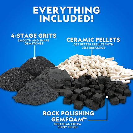 NATIONAL GEOGRAPHIC Rock Tumbler Media – Polisher Kit, 4 Stage Grit and Polish, Ceramic Pellets, GemFoam Foam, 3 lbs Madagascar Rocks, Great for All Polishers