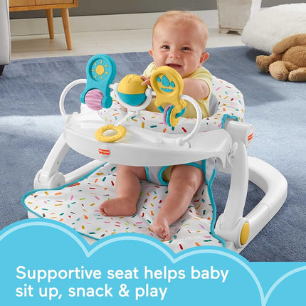 Fisher-Price Portable Baby Chair Deluxe Sit-Me-Up Floor Seat with Snack Tray and -Toy Bar, Rainbow Sprinkles (Amazon Exclusive)