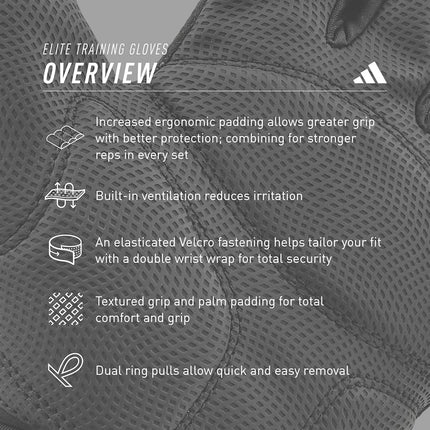 adidas Elite Training Gloves, Grey, L - 20-21.5 cm around the palm