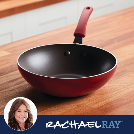 Rachael Ray Cook + Create Sartén/Wok Antiadherente para Saltear, 10.5 Pulgadas, Roja