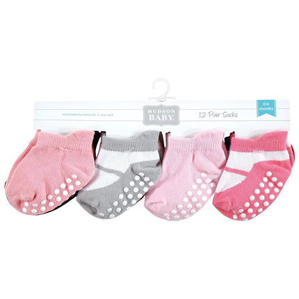 Hudson Baby Unisex Baby Non-Skid No-Show Socks, Pink Black, 4-6 Toddler