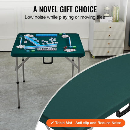 VEVOR Mahjong Table, Fold-in-Half 4 Player Card Table with Wear-Resistant Green Tabletop, Portable Bi-Folding Square Domino Table with Carrying Handle for Outdoor Camping Picnic Party, 90 x90-inch
