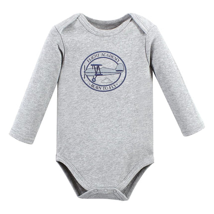 Hudson Baby unisex-baby Cotton Long-sleeve Bodysuits, Gray Aviation, 3-6 Months