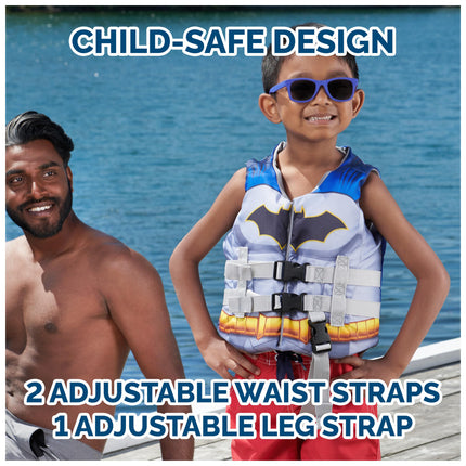 SwimWays DC Swim Trainer Life Jacket, US Coast Guard Approved Life Vest Kids Swim Vest, Pool Floats & Life Jackets for Kids 33-55 lbs, Batman