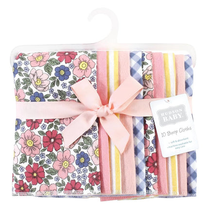 Hudson Baby Unisex Baby Cotton Flannel Burp Cloths, Pink Blue Pretty Floral 10 Pack, One Size