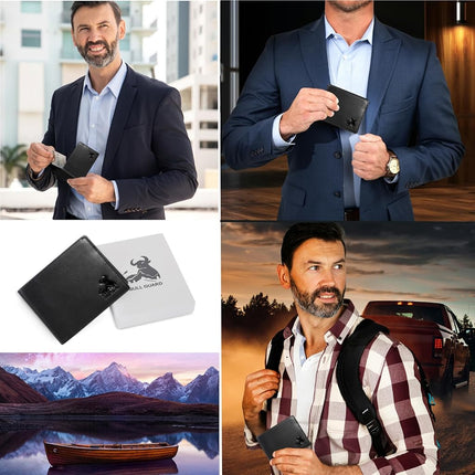 BULL GUARD Cartera para Hombre con Bloqueo RFID, Plegable, Piel Genuina Nappa Suave, Negra