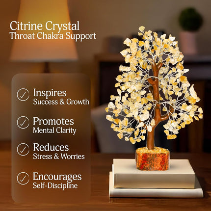 Citrine Crystal Stone - Gem Tree, Bonsai Tree of Life for Home, Meditation Accessories, Positive Energy, Arbol De La Abundancia