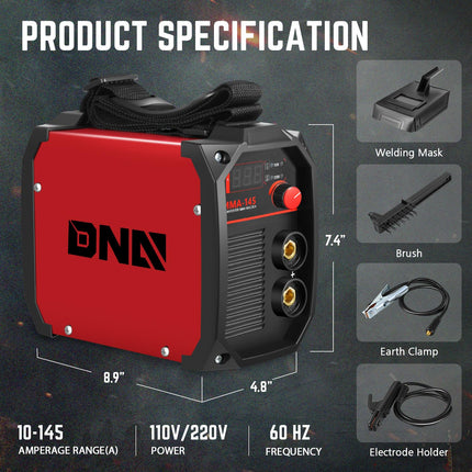 DNA MOTORING Soldadora MIG Portátil 110V/220V Soldadora de Hilo Tubular, Modo MMA, Máquina de Soldar, Inversor IGBT, Máquina de Soldar con Alimentación Automática de Hilo, Pantalla Digital LED, TOOLS-00713-RD