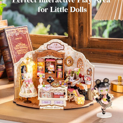 Rolife DIY Miniature House Kit Elsa's Tailoring, Mini Dollhouse Kit for Adults, Mini Room Building Kit for Teens, DIY Craft Kits for Parents Friends Girls Boys (Elsa's Tailor Shop)