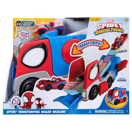 Jazwares MARVEL Spidey and His Amazing Friends Transforming Hauler Raceway - 9-Inch Vehicle and Trackset with Exclusive Amazing Metal