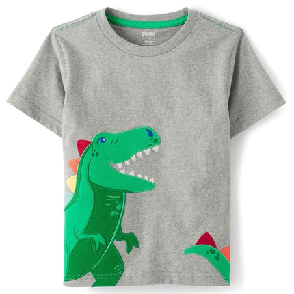 Gymboree Boys' and Toddler Short Sleeve Embroidered Tops, Dino Roar, 12-18 Months