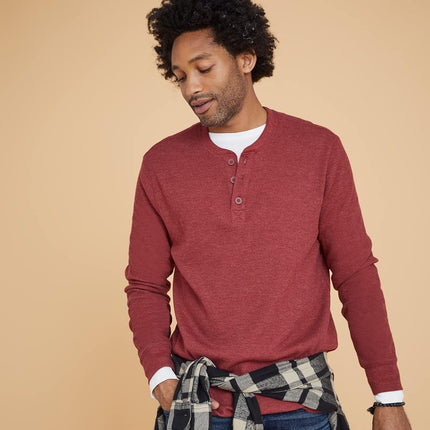 Hanes Men`s Beefy-T Long-Sleeve Henley, M, Pebblestone Crossdye