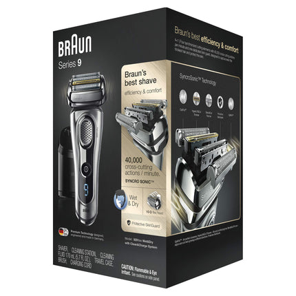 Afeitadora eléctrica de láminas para hombre Braun Series 9 con recortadora de precisión integrada en húmedo y seco y maquinilla de afeitar recargable e inalámbrica con estación Clean&Charge, 9291cc