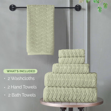 Elegant Comfort Luxury 6-Piece 100% Turkish Cotton Jacquard Braided Textured Premium Hotel Quality Towel Set– Soft and Absorbent, Includes 2 Bath Towels, 2 Hand Towels and 2 Washcloths, Jade Green