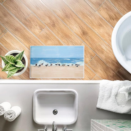 Stupell Industries Sunny Beach Day Birds Printed Plush Bathroom Floor Mat, Design by Jeff Pica, 30 x 0.8 x 18