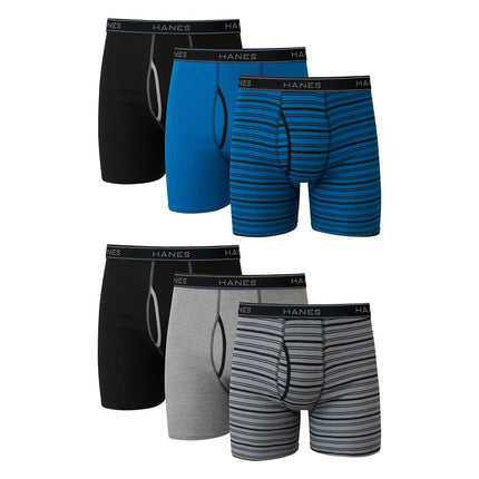 Caleçons boxeurs pour hommes Hanes, sous-vêtements en coton doux et respirant avec ceinture ComfortFlex, multipack, rayés assortis - Paquet de 6, très grand