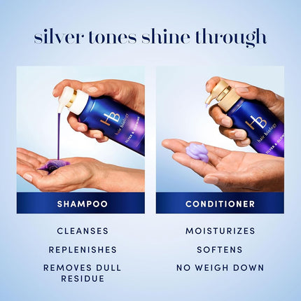 Hair Biology Purple Shampoo and Conditioner Set for Grey Hair with Biotin, Safe for Colour-Treated Hair, Silver & Glowing Collection, 12.8 fl oz Each