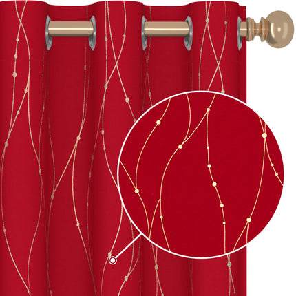 Deconovo Red Blackout Curtains and Drapes Wave Lin