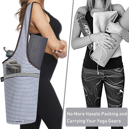 Ewedoos Yoga Mat Bag with Large Size Pocket and Zipper Pocket, Fit Most Size Mats (Fancy Stripe)