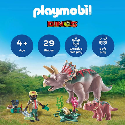 Playmobil | Dinos | Triceratops with Baby | Dino Playset | Animal Figures | Adventure Toy | For Kids Aged 4+ | 71821