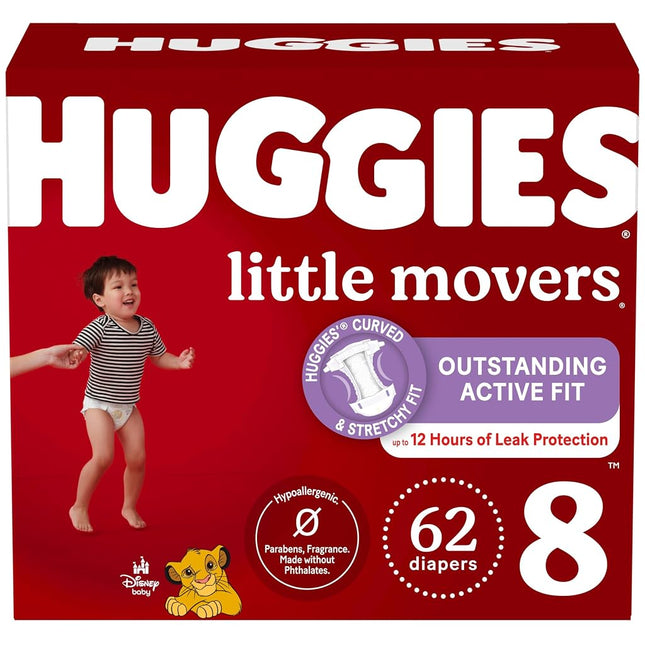 Huggies Little Movers Baby Nappies Size 8 - Pack of 62